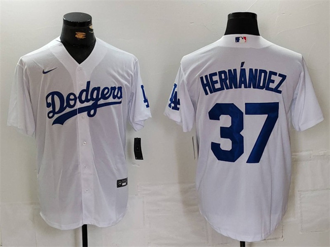 Men's Los Angeles Dodgers #37 Teoscar Hernández White Cool Base Stitched Baseball Jersey